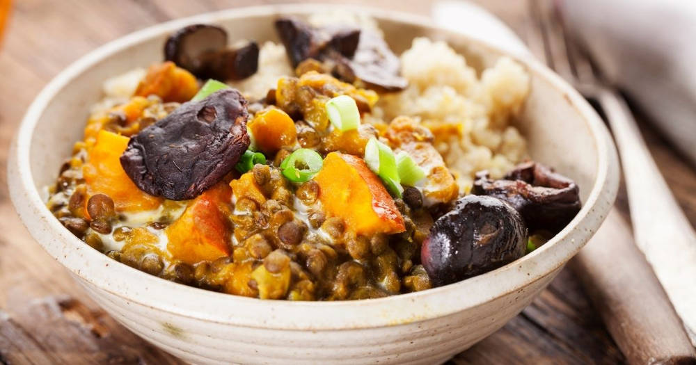 Lentil Sweet Potato Stew with Mushrooms