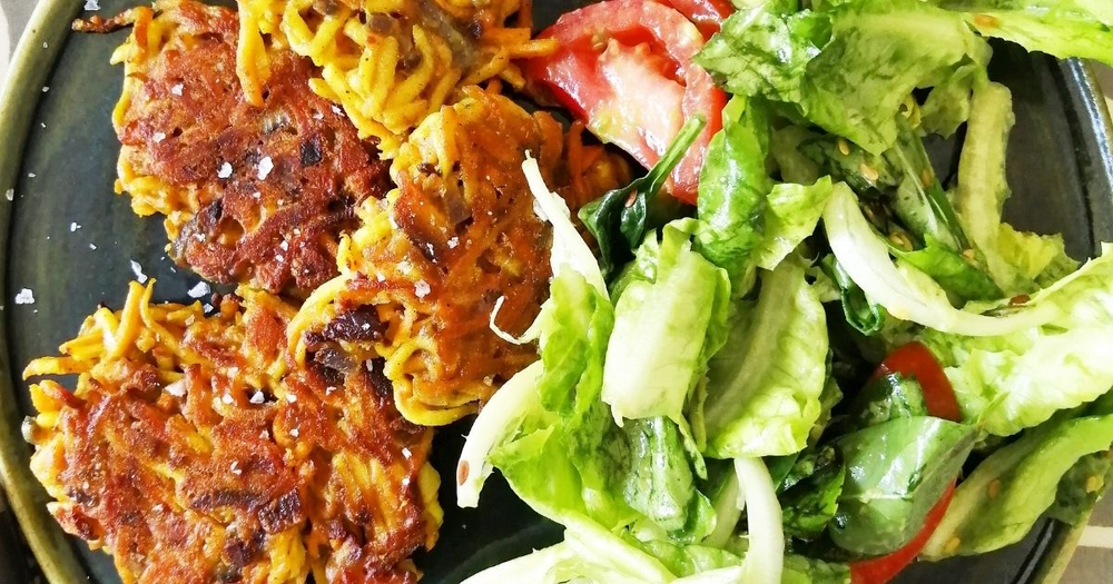 Crispy Baked Pasta Fritters with Fresh Salad
