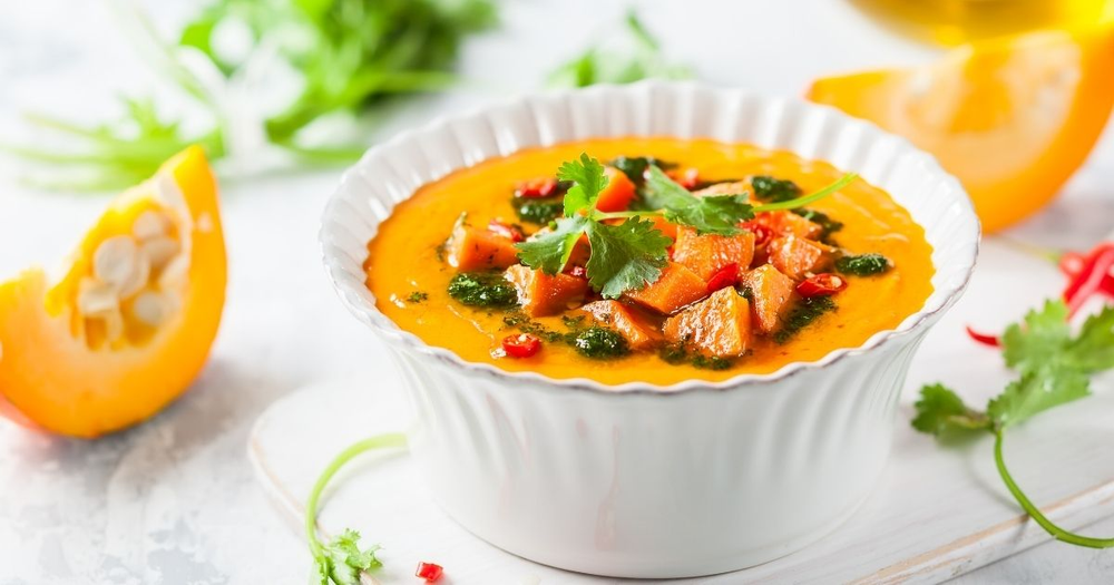 Pumpkin & Sweet Potato Soup🍴🌿with Fresh Herb Drizzle — Easy Vegan Comfort Bowl